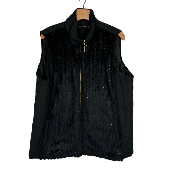 Activology Women's faux fur Sequin Puffer Vest Full Zip Black Size 1X plus - Picture 1 of 11